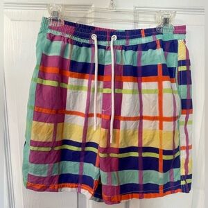 Zara Men’s Sz M Colorful Plaid Swim trunks swimsuit swim shorts